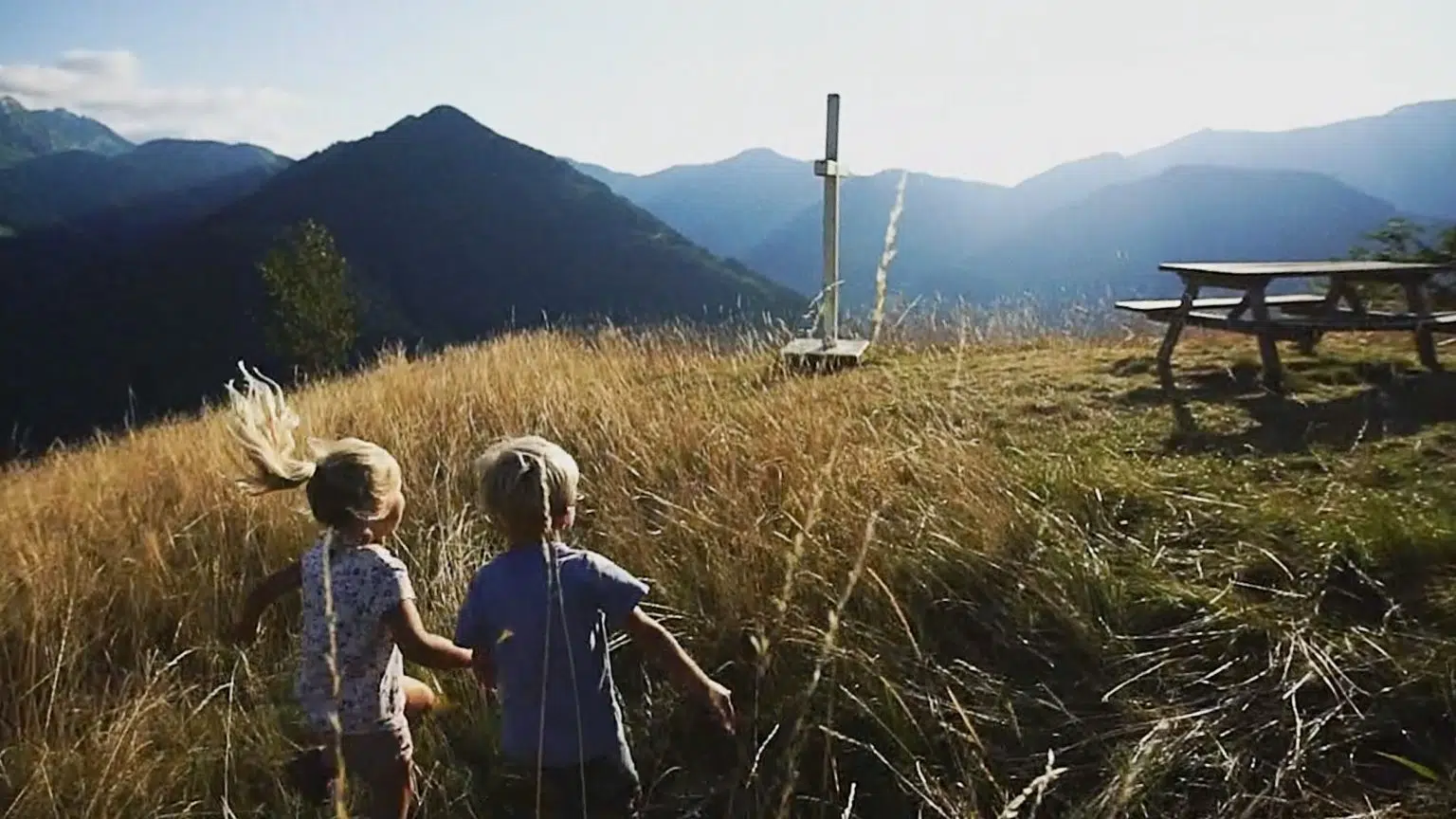 Children hiking in the mountains